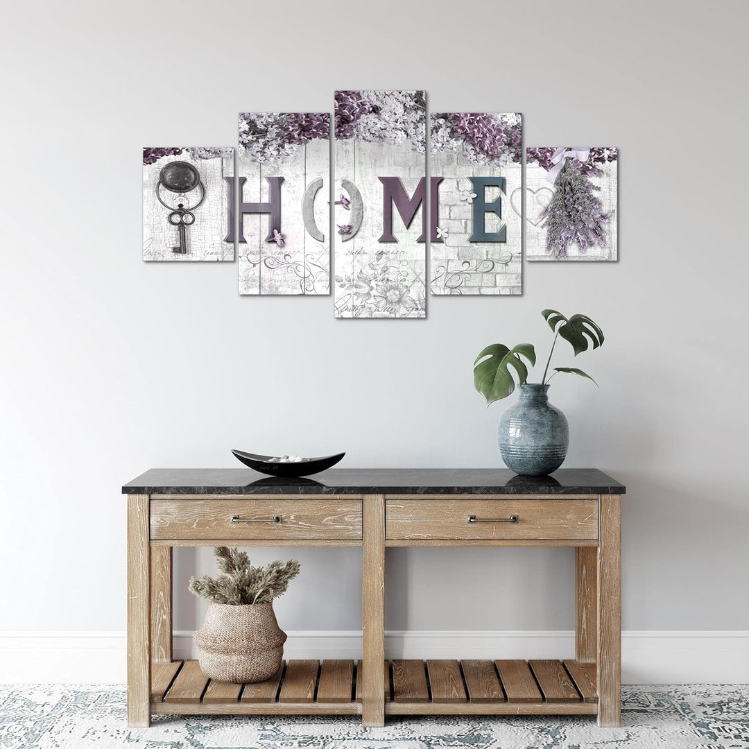 Runa Art Wandbilder Home 5 Teilig Bild auf Vlies Leinwand Deko Wohnzimmer Flieder Blumen Grau Rosa 5