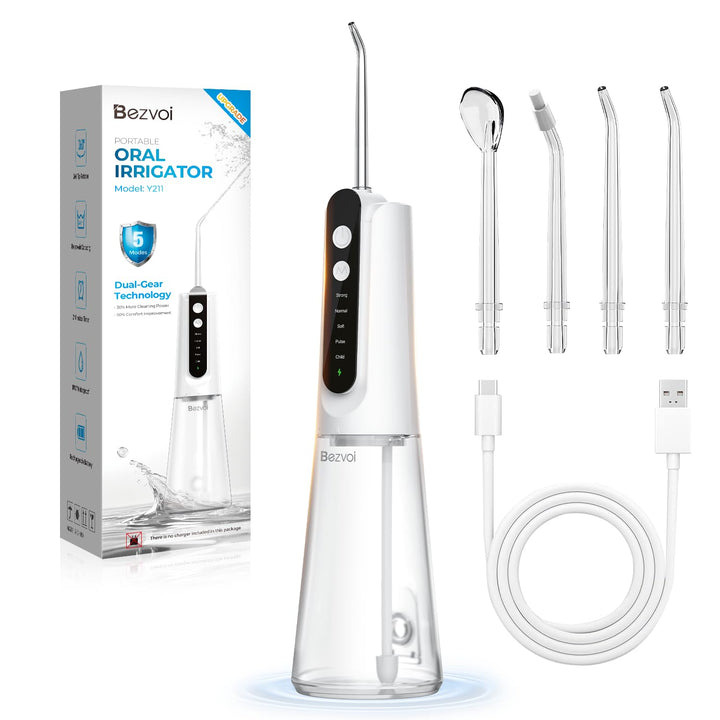 Munddusche Kabellos Water Flosser Zahnreinigung : LED-Anzeige 5 Modi Zahndusche &amp; 6 Düsen, IPX7 Wass