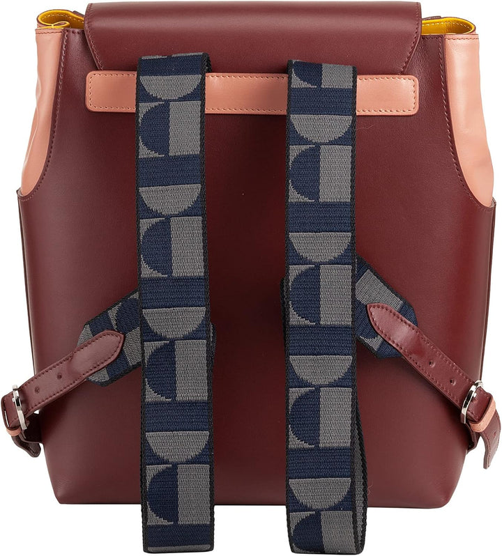 DuDu Damen-Multifunktions-Freizeitrucksack Made in Italy aus weichem Nappaleder mit Klappe Burgundy,