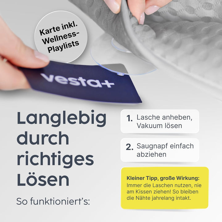 Vesta+ Badewannenkissen Grau L mit Saugnäpfen, Badekissen Testsieger als Badewannenkissen Nacken &amp; N