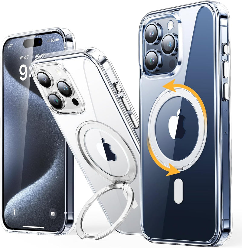 andobil Upgrade für iPhone 15 Pro Max Hülle für MagSafe (5 in 1) mit 360° Drehbar Unsichtbarem Ständ