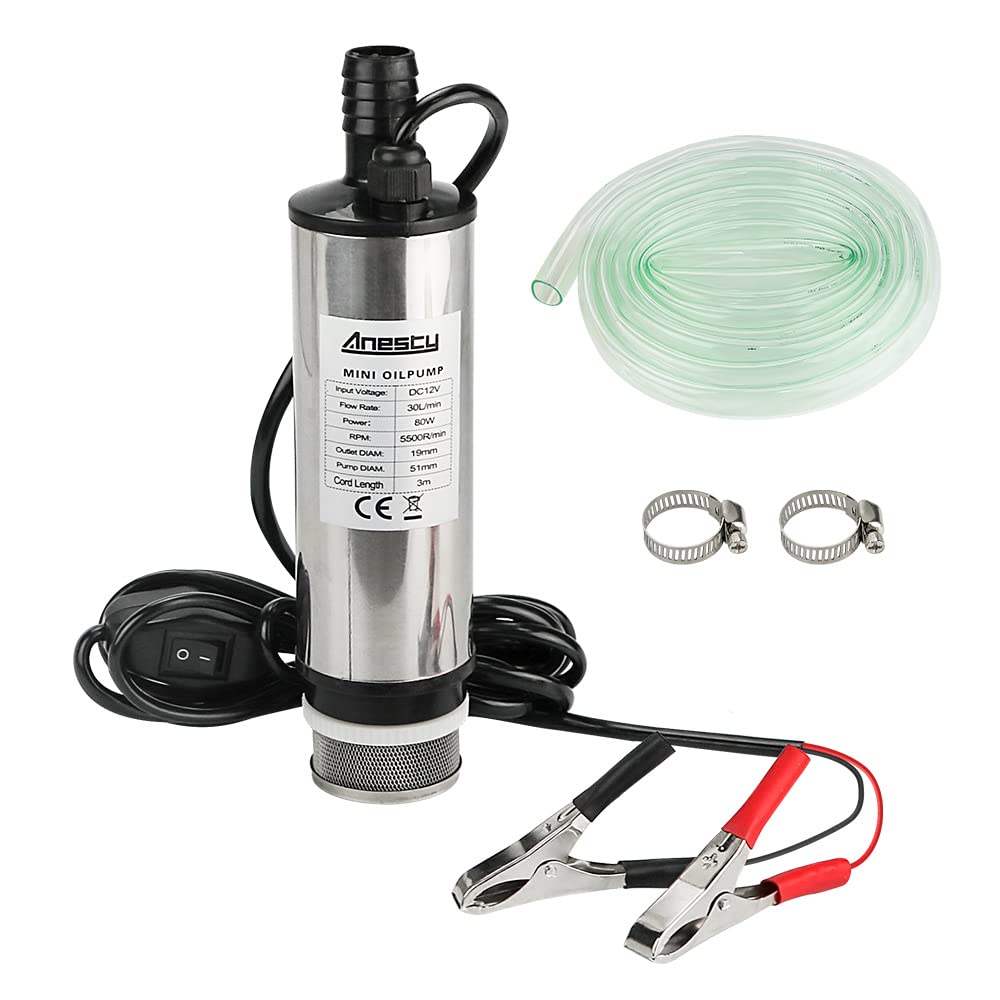 Edelstahl Transfer Pumpe 12V 51mm Wasserpumpe Tauchpumpe für Auto Diesel Öl Heizöl Wasser Kraftstoff