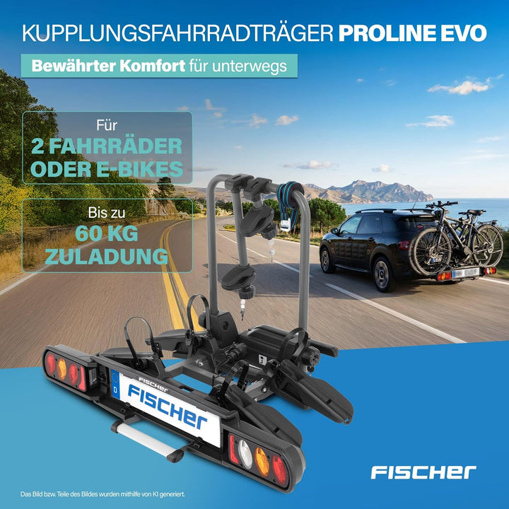 Fischer Kupplungs-Fahrradträger ProlineEvo 2, für 2 Fahrräder bis 60kg Nutzlast, E-Bike geeignet, vo
