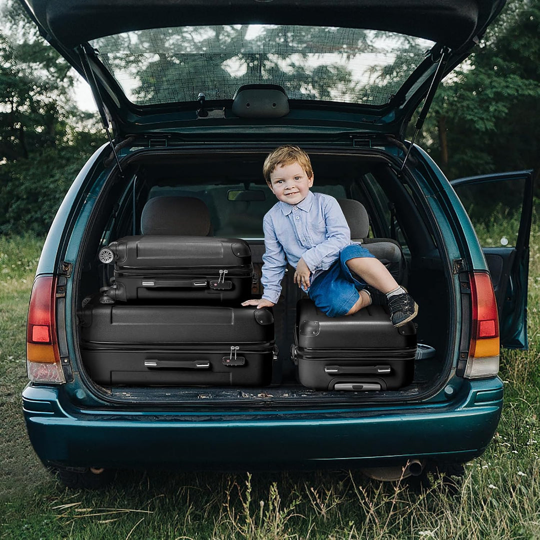 LEADZM Kofferset 3 teilig (Schwarz) | Reisekoffer Set mit Eckenschutz, Koffer Set Hartschalen-Trolle