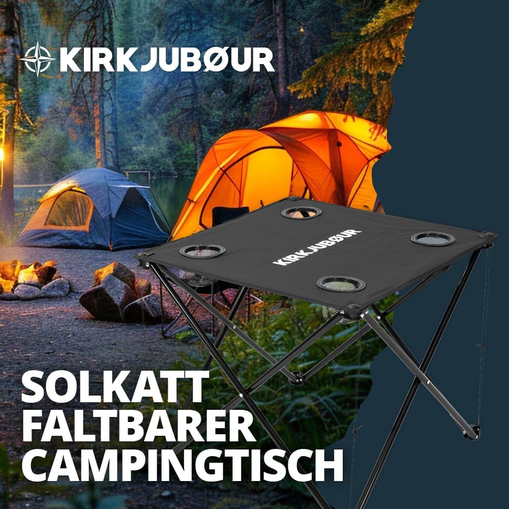 Kirkjubøur® Solkatt Faltbarer Campingtisch Klapptisch 58x58 x51 cm mit Getränkehalter für Picknick C