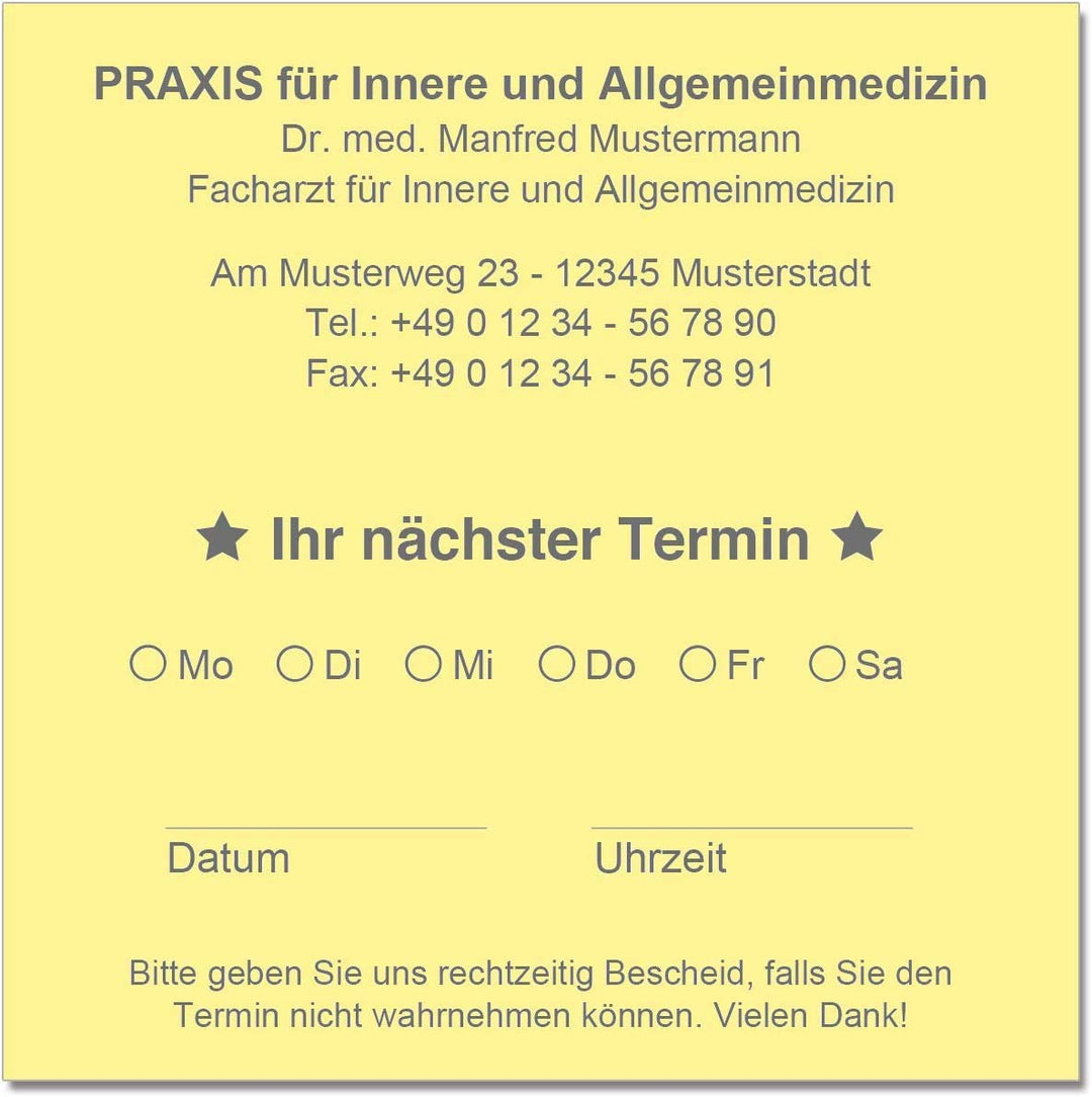 500 Terminzettel Terminkarten nächster Termin mit Ihrer Adresse personalisiert in praktischer Zettel