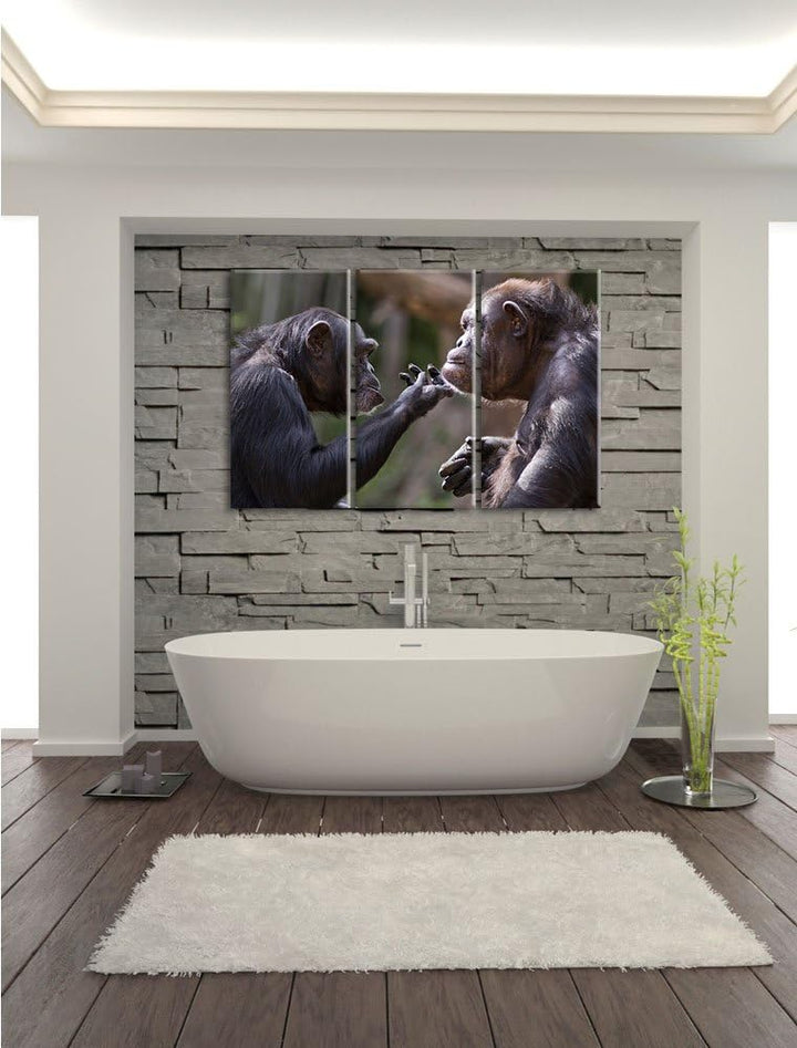 Pixxprint Schimpansen Freundschaft als Leinwandbild | Grösse: 3 Teilig (120x80) | Wandbild| Kunstdru