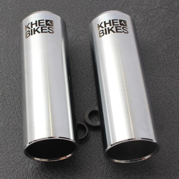 KHEbikes KHE CNC PRO BMX Pegs 10mm 14mm Silber Chrom 492g mit Adapter und Laser Logo