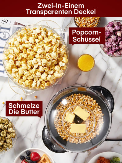 FOHERE Popcornmaschine, 3.5L Popcorn Maker für Zuhause, Elektrische Rühr Popcorn Popper mit Zucker &