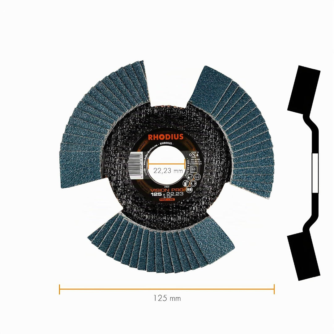 Fächerschleifscheibe VISION PRO | Ø 125 x 22,23mm Korn 60 schräg Ø125 K60 5 Stück, Ø125 K60 5 Stück