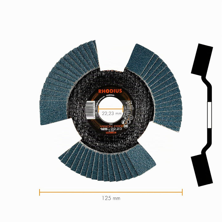 Fächerschleifscheibe VISION PRO | Ø 125 x 22,23mm Korn 60 schräg Ø125 K60 5 Stück, Ø125 K60 5 Stück