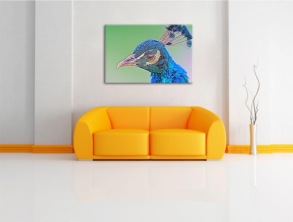 schöner farbenfroher Pfau Deluxe Format: 100x70 cm auf Leinwand, XXL riesige Bilder fertig gerahmt m