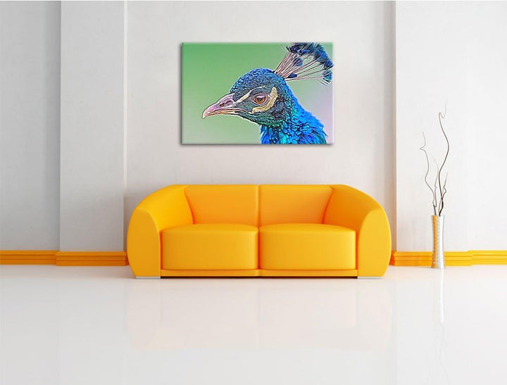schöner farbenfroher Pfau Deluxe Format: 100x70 cm auf Leinwand, XXL riesige Bilder fertig gerahmt m