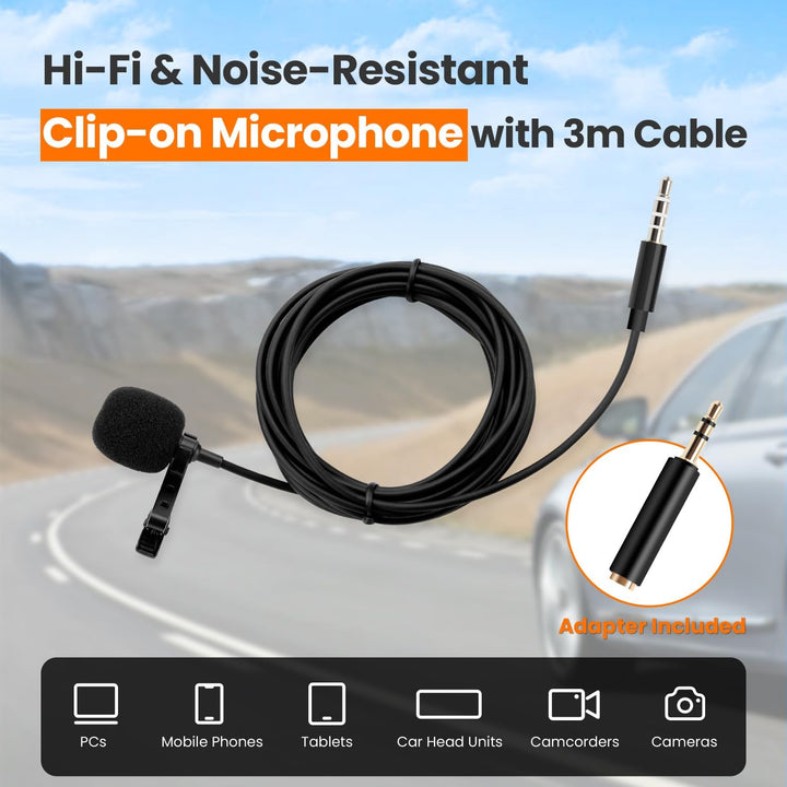 XTRONS HiFi & rauschunempfindliches Clip-on-Mikrofon mit 3 m Kabel
