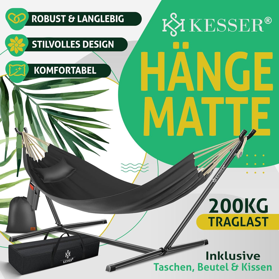 KESSER® Hängematte Lake mit Gestell, Doppel für 2 Personen, 200kg Belastbarkeit, Indoor &amp; Outdoor, X