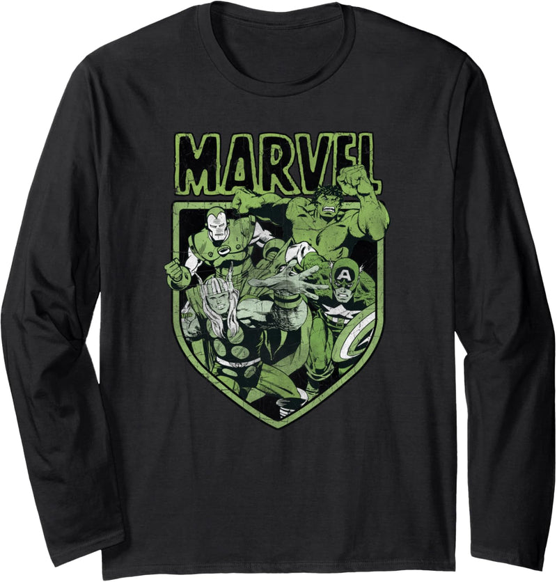 Marvel Avengers Group Shot Green Tone Crest Portrait Langarmshirt