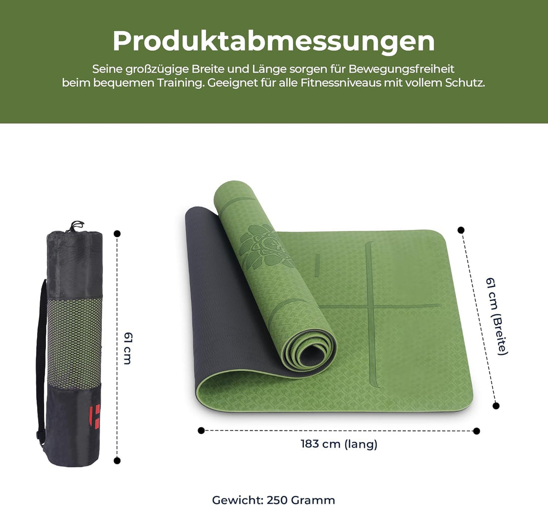 Habib Yogamatte Set mit Yogablöcken – Rutschfeste gepolsterte Fitnessmatte inkl. Tragetasche mit Sch