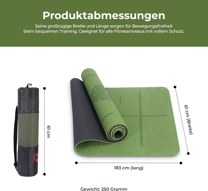 Habib Yogamatte Set mit Yogablöcken – Rutschfeste gepolsterte Fitnessmatte inkl. Tragetasche mit Sch