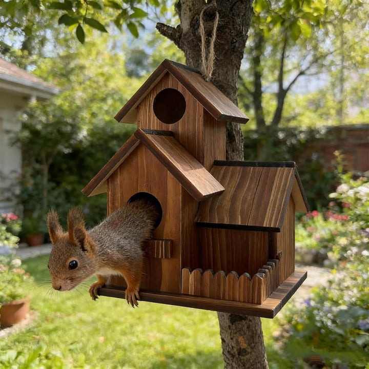 Eichhörnchen-Futterspender – Dreiraum-Design Holz Outdoor Futterstation | Holz Eichhörnchen Haus mit