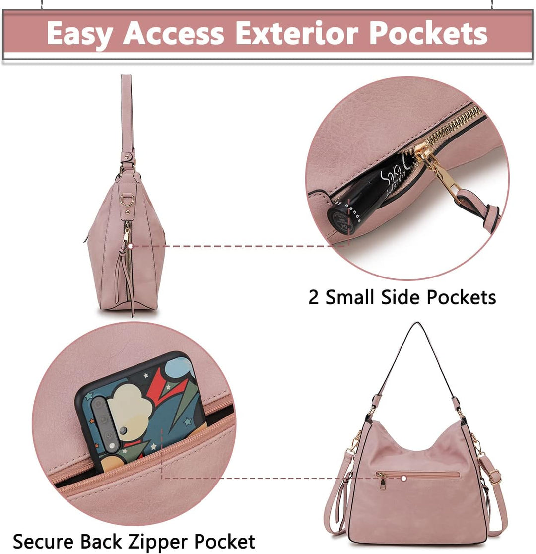 VX VONXURY Handtaschen für Frauen, Medium Vegan Leder Hobo Taschen Geldbörse für Damen Rosa, Rosa