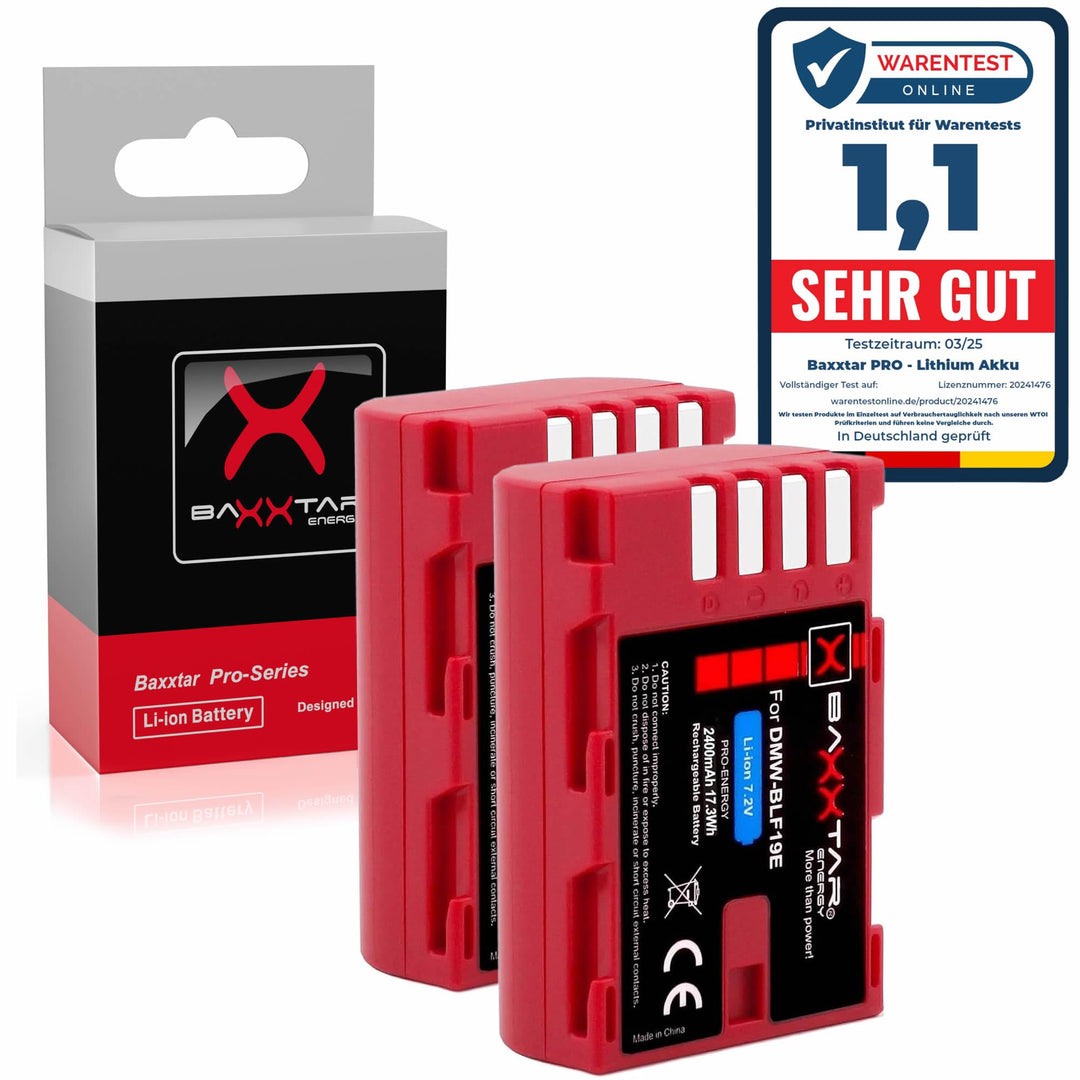 2X Baxxtar Pro Akku DMW-BLF19 E (Infochip) Kompatibel mit Panasonic Lumix DC G9 GH5 GH5s DMC GH3 GH4