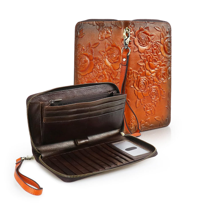 LETEULO Geldbörse Damen Leder Gross Frauen Clutch Portemonnaie Mit RFID Schutz Gross Geldbeutel Lang