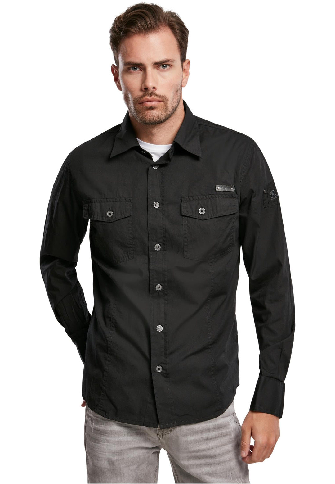 Brandit Men Slim Shirt Herren Hemd 4005 S Schwarz, S Schwarz