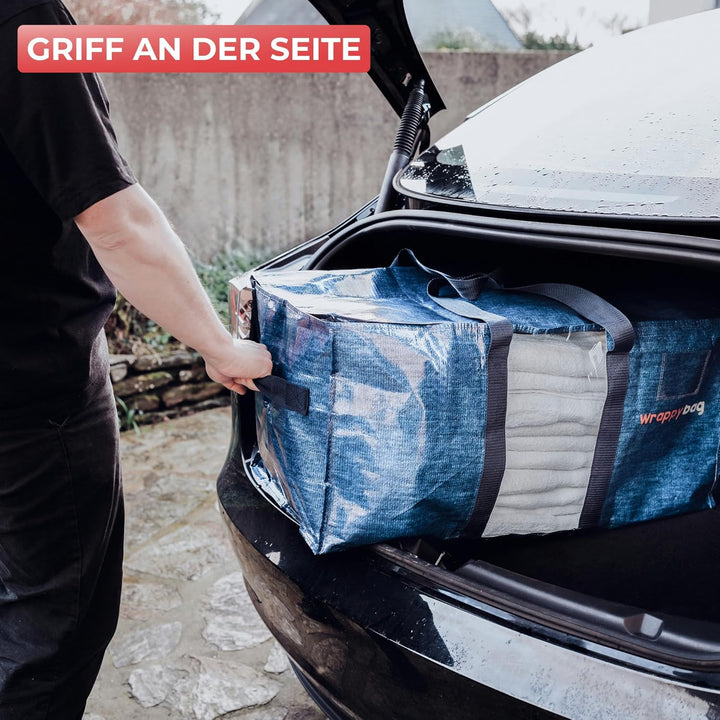 WRAPPYBAG im 4er-Pack Aufbewahrungstaschen in XXL-Format – Sichtfenster – Taschen für Umzug/Reise –