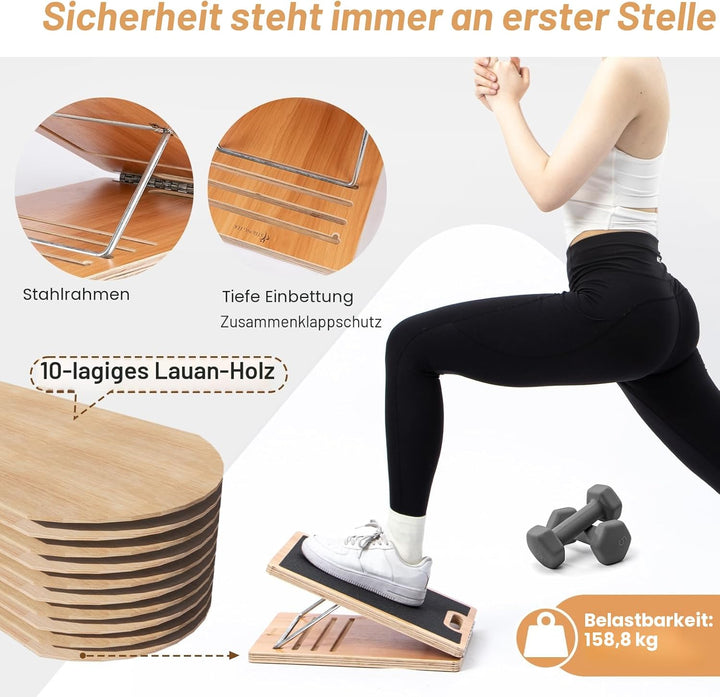 StrongTek Portable Wooden Slant Board mit einstellbarem Schrägbrett und Wadenstrecke, Professionelle
