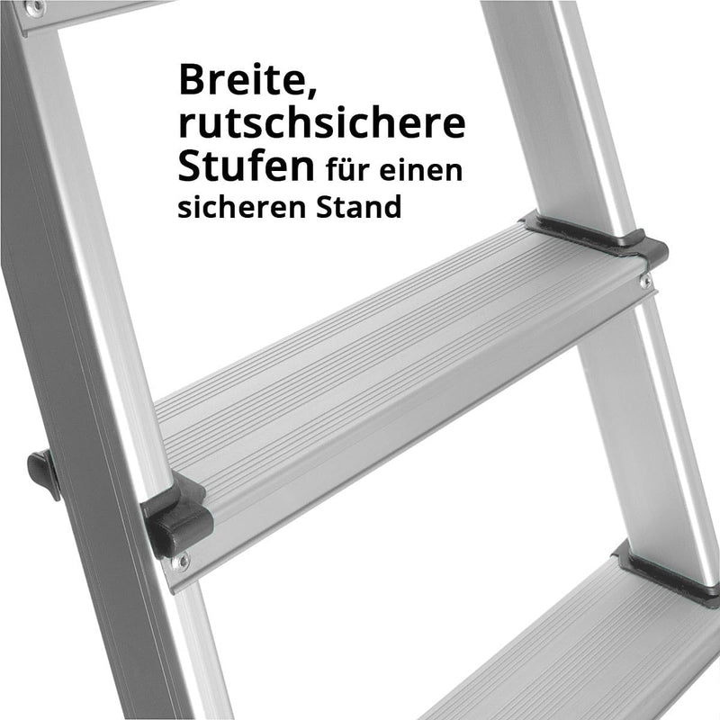 STAHLWERK Stehleiter HL-4 ST 150 kg | 4 Stufen, Standhöhe 78 cm | Aluminium Leiter | Klappleiter | T