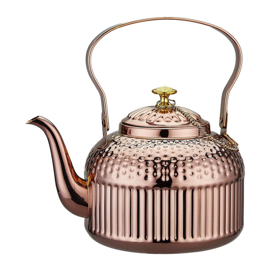 SANQIAHOME® 1,8 Liter Edelstahl-Teekanne mit Siebeinsatz, mit Teesiebgriff,Induktionsgeeignet Kupfer