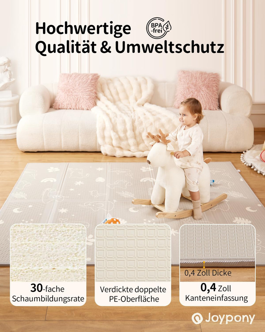 Krabbelmatte Baby Faltbar, 120 x 120 x 1cm Spielmatte Kinder | Rutschfest & Wasserdicht | Doppelseit