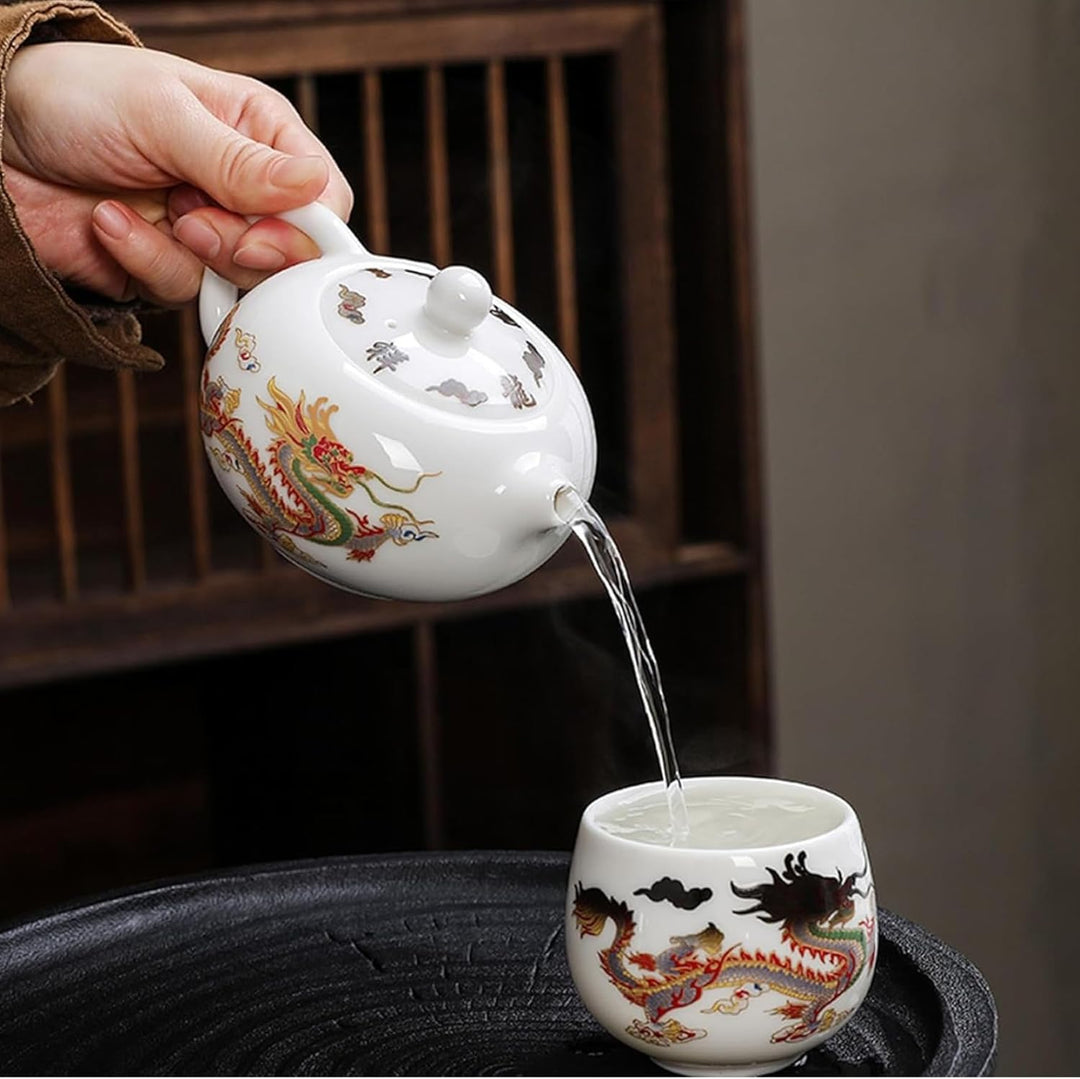 Jorzer Keramik-Teekanne mit 2 Tassen Drache und Phönix Farbwechsel chinesische Teekanne mit Henkel u