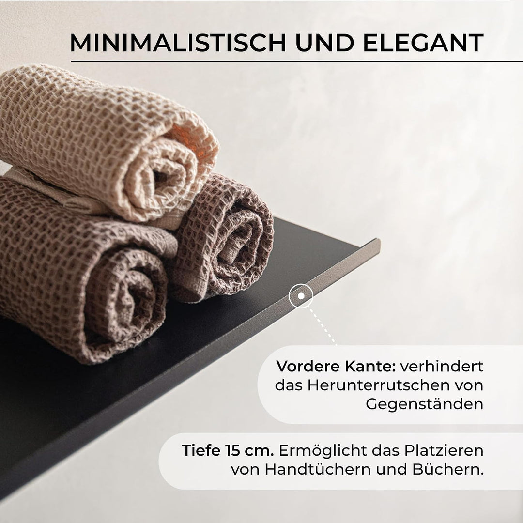 MILUKA Wandregal Schwarz aus Metall | 2er Set Schweberegale Schwarz 50 cm | Badezimmer Regal Wand |