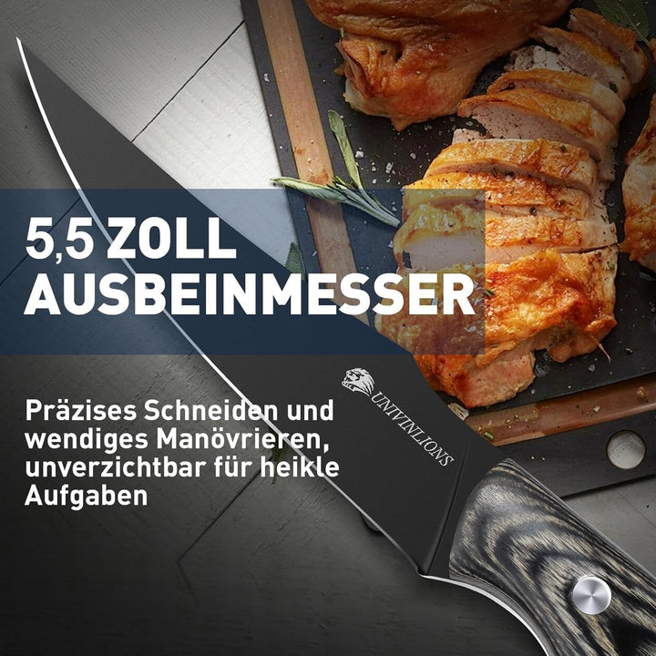 Küchenmesser Set 2-tlg Titanbeschichtet - Extrem scharfe Kochmesser für Profis & Hobbyköche, Ausbein
