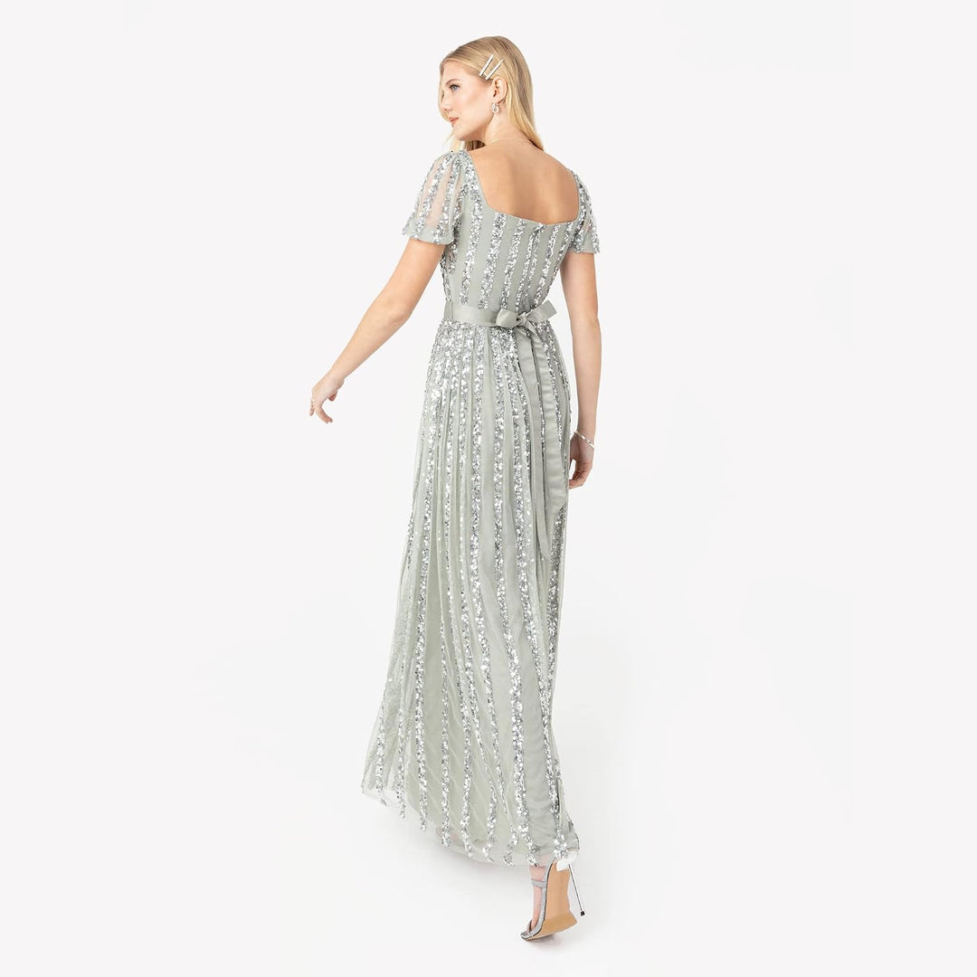 Maya Deluxe Damen Womens Ladies Maxi Occasion Dress Sequin Square Neck High Waist A Cut Evening Gown