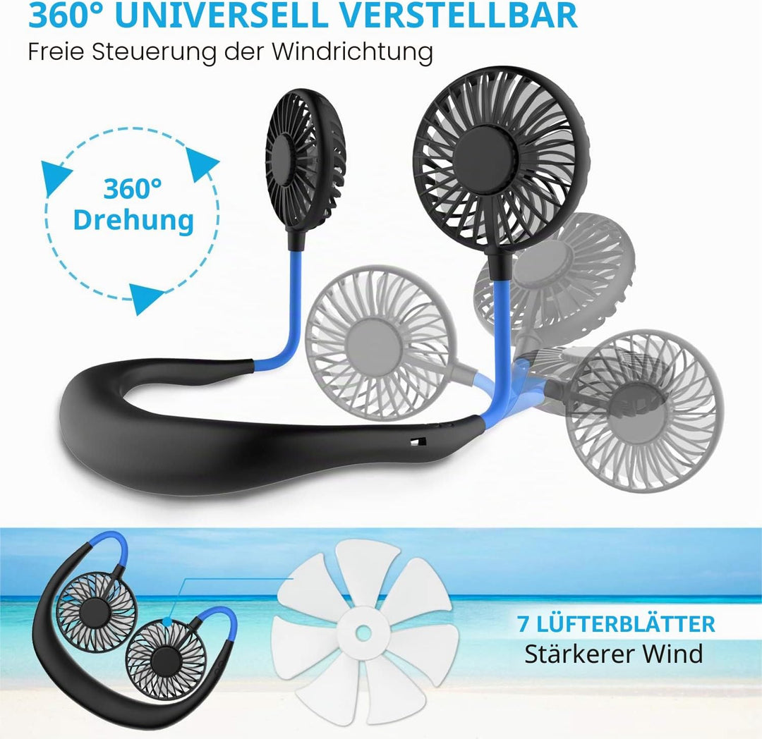 Nackenventilator, tragbarer Mini-USB-Ventilator, tragbarer Hals-Ventilator, wiederaufladbar, Luftküh