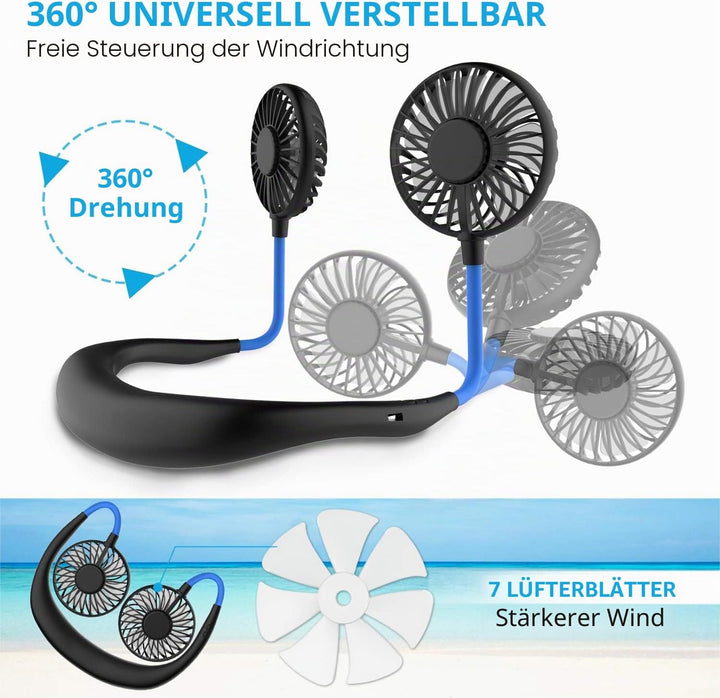 Nackenventilator, tragbarer Mini-USB-Ventilator, tragbarer Hals-Ventilator, wiederaufladbar, Luftküh