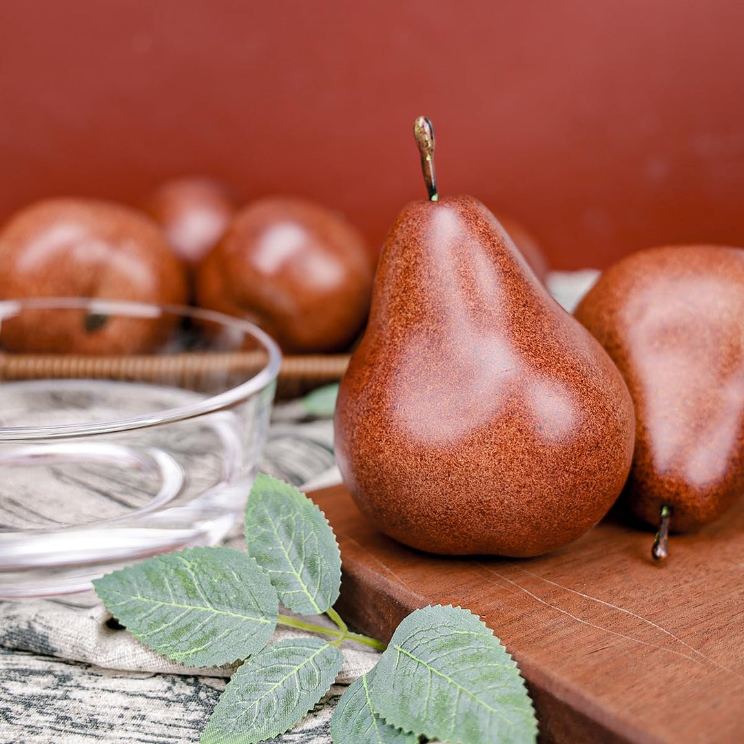 6 Stück künstliche braune Birnen – künstliche Obstdekoration für Zuhause, Küche, Tischdekoration, Pa