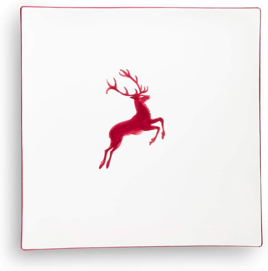GMUNDNER KERAMIK Platzteller eckig Grösse: l= 31 cm x b= 31 cm x h= 2.8 cm bordeauxroter Hirsch Gesc