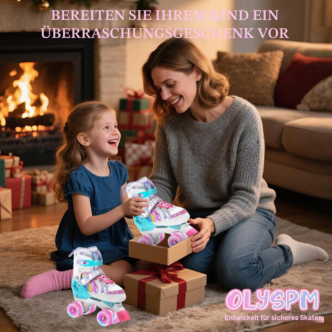 OLYSPM Rollschuhe Kinder Rollschuhe Verstellbar Rollschuhe Damen,LED Rollschuhe und 4 Grössen verste