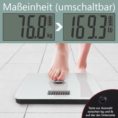 ProfiCare® Personenwaage ohne Batterie, Waage mit Messbereich von 5g – 180 kg und grossem LCD-Displa