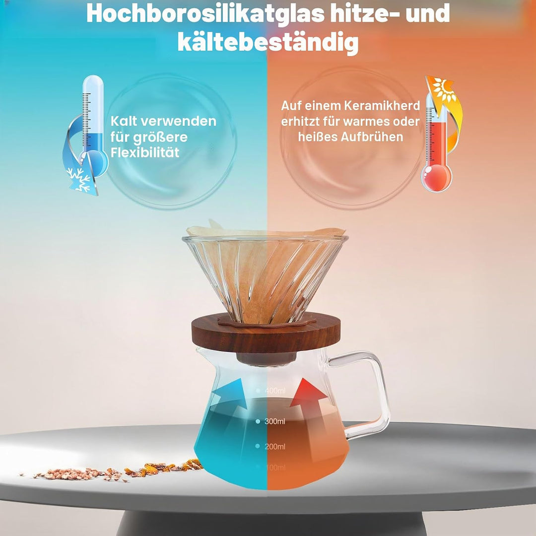 Tropfkaffeebrüher, 400 ml (13,5 oz), tragbarer Glaskaffeebrüher aus hochwertigem Borosilikatglas, Au