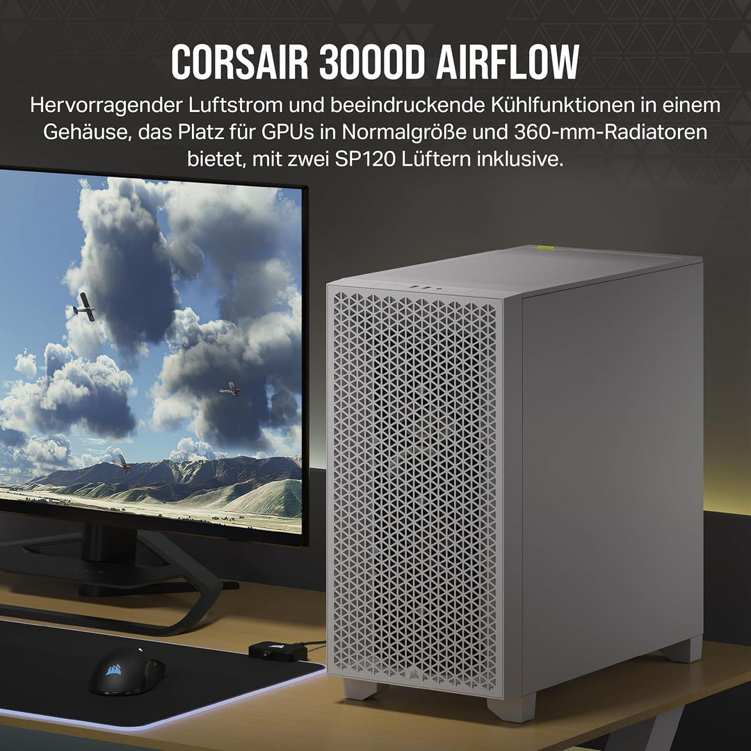 CORSAIR 3000D Airflow Mid-Tower PC-Gehäuse - 3-Pin-Lüfter - Vier-Slot-GPU-Unterstützung - Geeignet F