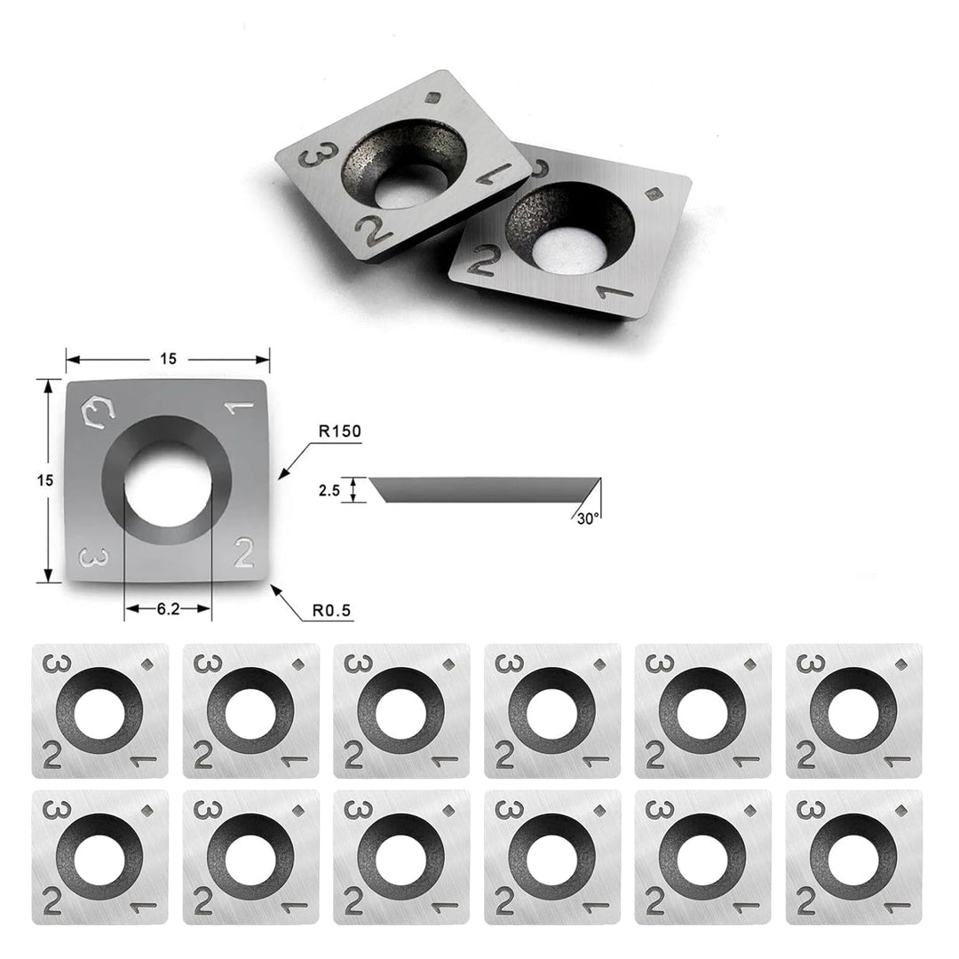 FindBuyTool HM Wendemesser 15x15x2,5mm 30° R150 4 Schneiden R0,5 – Hartmetall Hobelmesser für Spiral