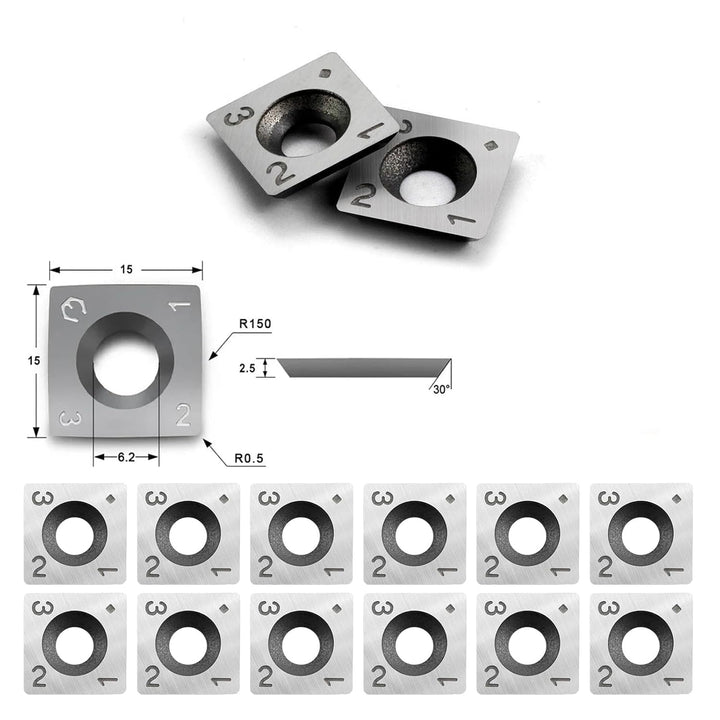 FindBuyTool HM Wendemesser 15x15x2,5mm 30° R150 4 Schneiden R0,5 – Hartmetall Hobelmesser für Spiral