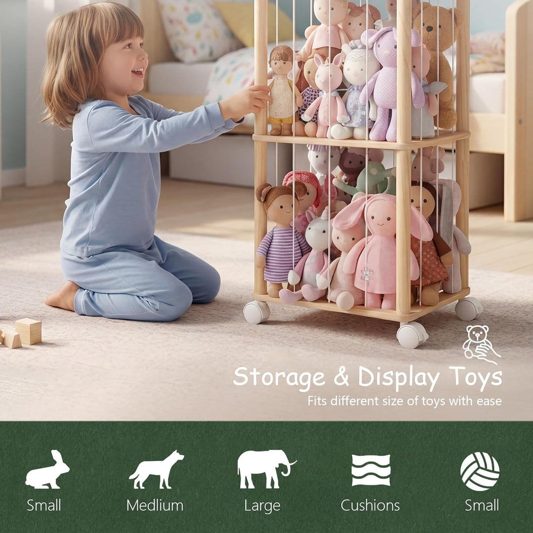 360°Drehbar Kuscheltier Aufbewahrung-Robuste Stofftier Aufbewahrung-Holz Kuscheltier Organizer-Stuff