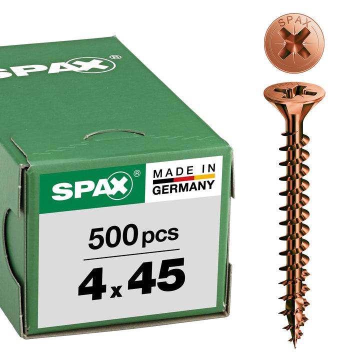 SPAX Universalschraube, 4,0 x 45 mm, 500 Stück, Kreuzschlitz Z2, Senkkopf, Teilgewinde, 4CUT, Brünie