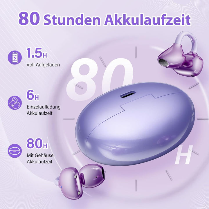 Open-Ear Bluetooth Kopfhörer 6.1, Clip-On Kopfhörer mit ergonomischem Clip-Design – 6-9 Std Spielzei