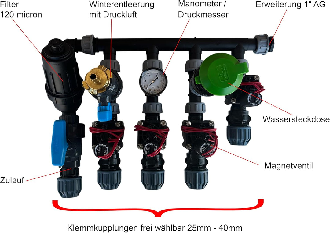 Kopfstation, Verteiler, Beregung mit Hunter Magnetventile PGV 101 und Jumbobox, Grösse: 4 Magnetvent